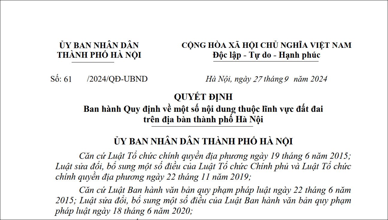 QUYẾT ĐỊNH 61/2024/QĐ-UBND HÀ NỘI